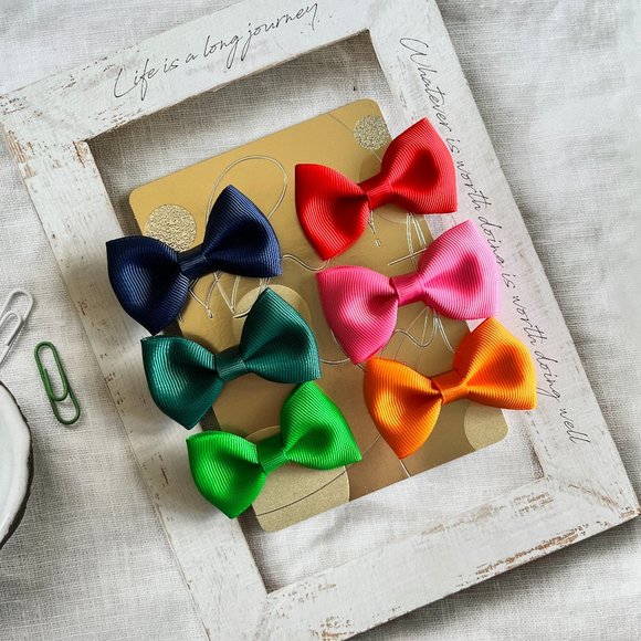 🎀HANDMADE🎀 Set of 6 Lovely Bright Solid Color Bows for Girls,  2.5X1.5" - Picture 1 of 4